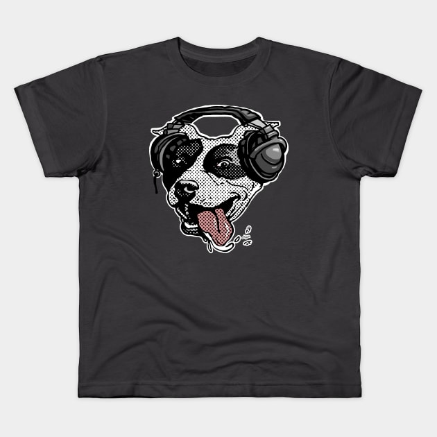 Bi Dot Pit Bull with Music Headphones Kids T-Shirt by Mudge